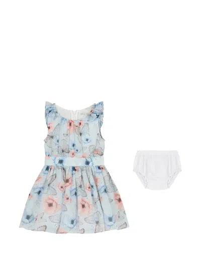 Guess Usa Babies' Ruffled Floral Print Dress Set In Blue
