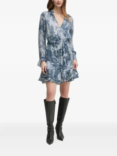 Guess Usa Ruffled Graphic-print Mini Dress In Blue