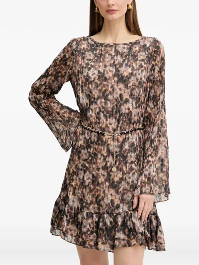 Guess Usa Ruffled-hem Mini Dress In Brown