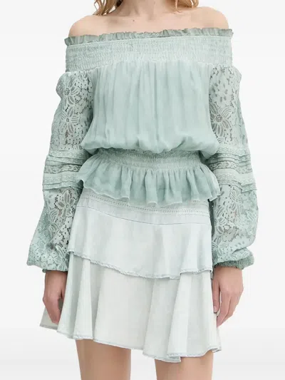 Guess Usa Ruffled Lace-insert Skirt In Blue