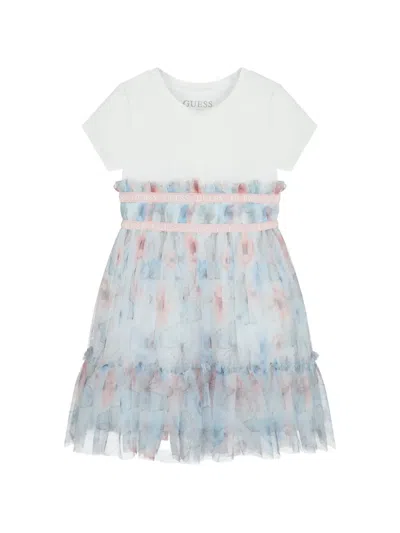 Guess Usa Kids' Ruffled Print Dress In White