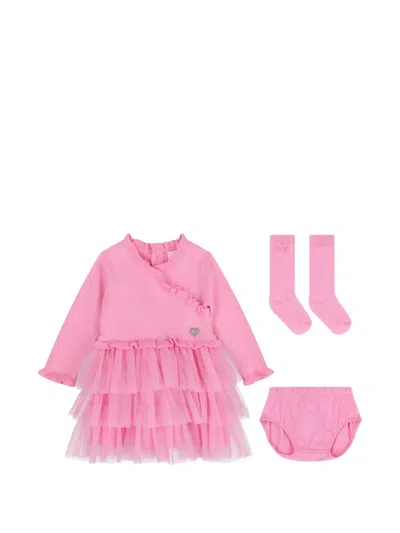 Guess Usa Babies' Ruffled Tiered Dress Set In Pink