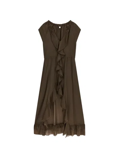 Guess Usa Ruffled-trim High-low Dress In Brown