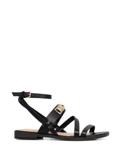 Guess Usa Logo-plaque Strappy Sandals In Black