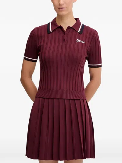 Guess Usa Sabina Ribbed Collared Polo Shirt In Red