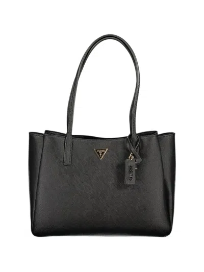 Guess Usa Saffiano-effect Logo-plaque Tote Bag In Black