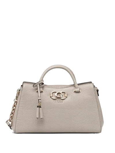 Guess Usa Salinge Lizard-effect Chain Tote Bag In Gray