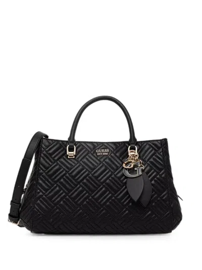 Guess Usa Sally Quilted Logo-charm Tote Bag In Black