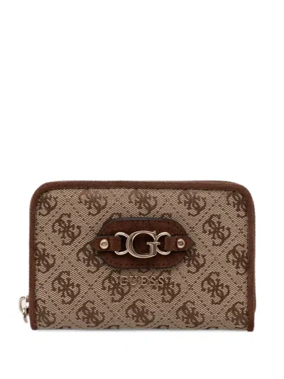 Guess Usa Samantha Logo-print Zip-around Wallet In Brown