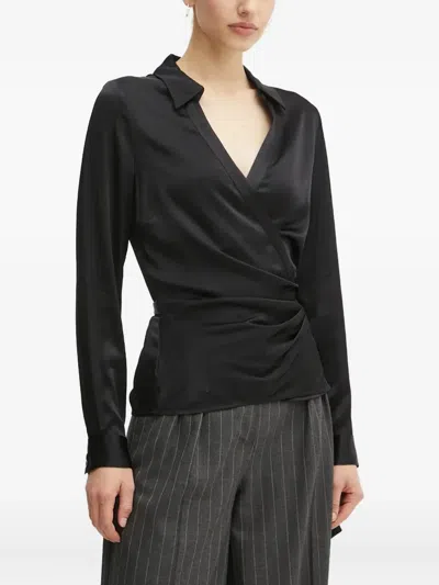 Guess Usa Satin Wrap Blouse In Black