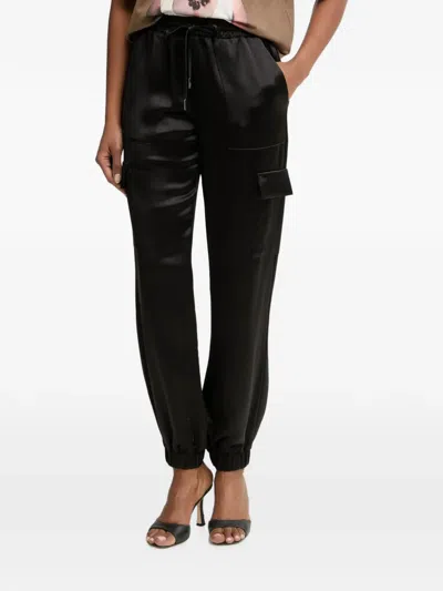 Guess Usa Satin-finish Drawstring Cargo Pants In Black
