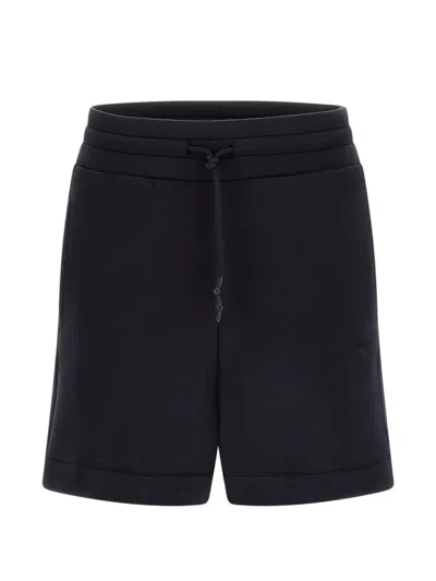 Guess Usa Scuba Drawstring Rolled-hem Shorts In Black