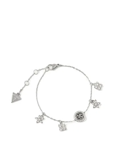 Guess Usa Secret Garden Crystal-embellished Logo-plaque Bracelet In Metallic