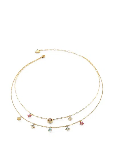 Guess Usa Secret Garden Flower-pendant Layered Necklace In Gold