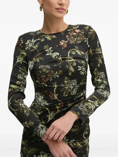 Guess Usa Sequin-detail Floral-pattern Mini Dress In Black