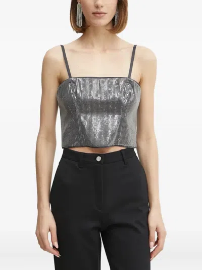 Guess Usa Sequin-embellished Corset Top In Gray