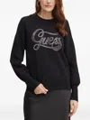 Guess Usa Sequin-embellished Crew-neck Sweatshirt In Black