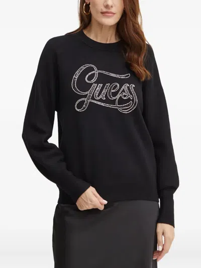 Guess Usa Sequin-embellished Crew-neck Sweatshirt In Black