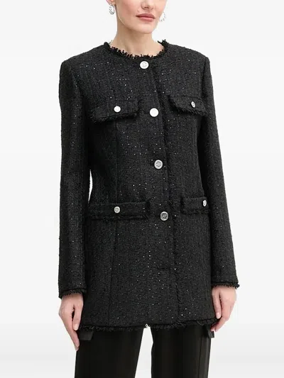 Guess Usa Sequin-embellished Tweed Jacket In Black