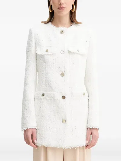 Guess Usa Sequin-embellished Tweed Jacket In White