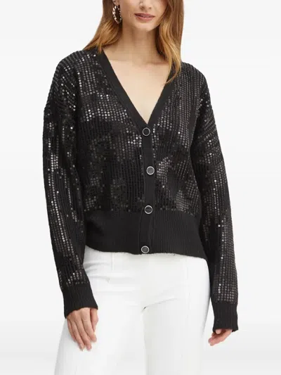 Guess Usa Sequin-embellished V-neck Cardigan In Black