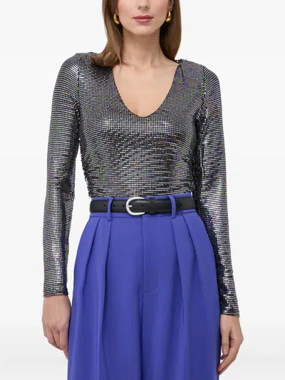 Guess Usa Sequin Long-sleeve Top Blouse In Gray