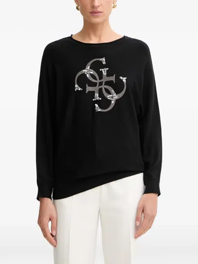 Guess Usa Sequin-embellished Logo-print Sweater In Black