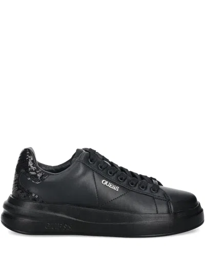 Guess Usa Sequinned-heel Low-top Sneakers In Black