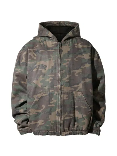 Guess Usa Sherpa Camouflage-print Jacket In Gray