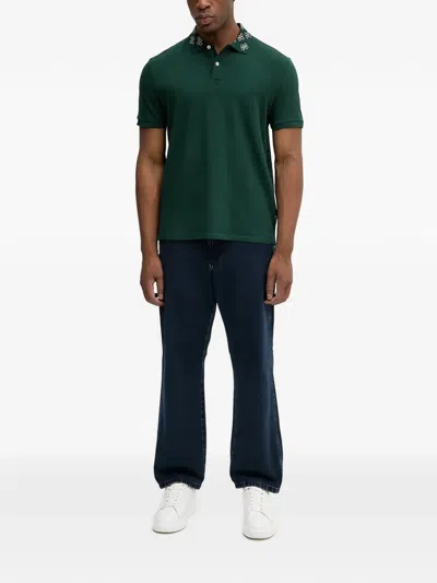 Guess Usa Short-sleeve Pattern Collar Polo Shirt In Green