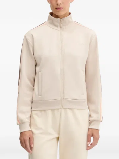 Guess Usa Side-stripe Zip-up Sweatshirt In Neutral