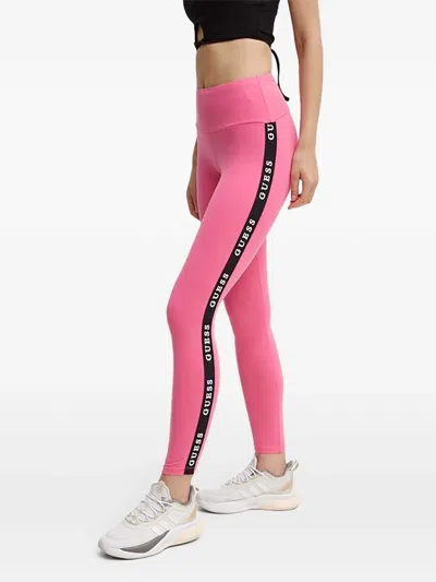 Guess Usa Side-logo Stripe Leggings In Pink