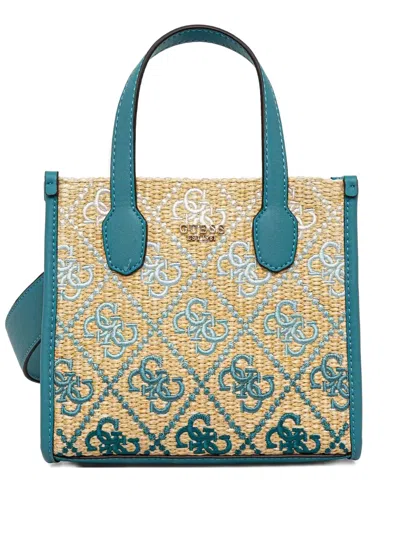 Guess Usa Silvana Embroidered Straw Tote Bag