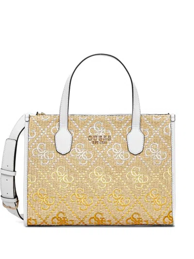 Guess Usa Silvana Woven-logo Tote Bag In Neutral
