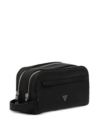 Guess Usa Silver-tone Logo Wash Bag In Black