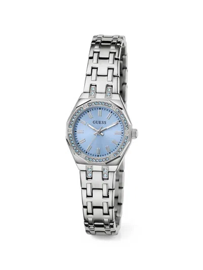 Guess Usa Silver-tone Multi-function Watch With Swarovski Recreated™ Crystals In Red