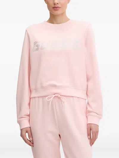 Guess Usa Silvy Rhinestone-logo Sweatshirt In Pink