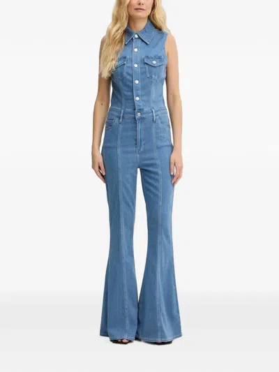 Guess Usa Sleeveless Flared Jumpsuit In Blue