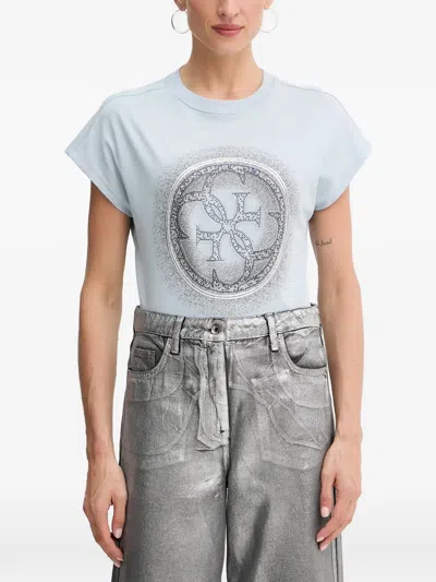 Guess Usa Slim-fit Embellished Short-sleeved T-shirt In Blue