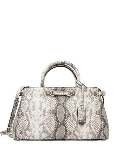 Guess Usa Snake-effect Tote Bag In Silver
