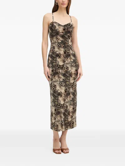 Guess Usa Snake-print Slip Midi Dress In Brown