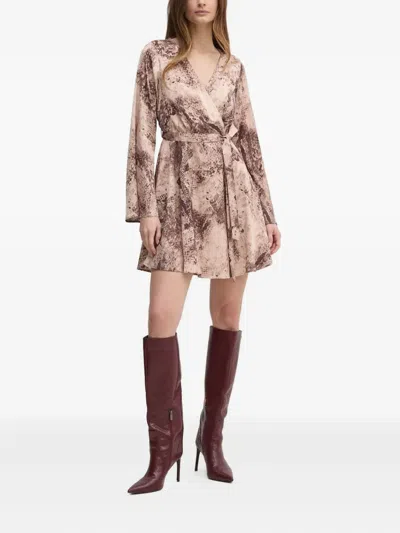 Guess Usa Snake-print Wrap Mini Dress In Neutral