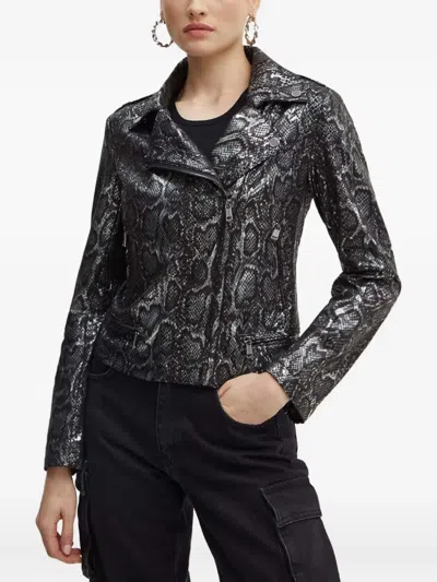 Guess Usa Snakeskin-pattern Zip Jacket In Black