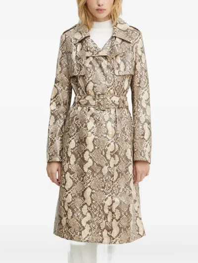 Guess Usa Snakeskin-print Belted Trench Coat In Neutral