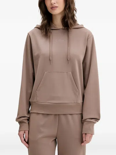 Guess Usa Sofia Cotton Hoodie In Brown