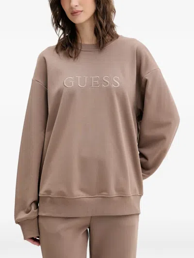 Guess Usa Sofia Embroidered Logo-lettering Sweater In Brown