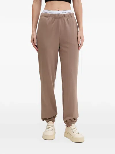 Guess Usa Sofia Logo-waistband Elasticated Track Pants In Brown