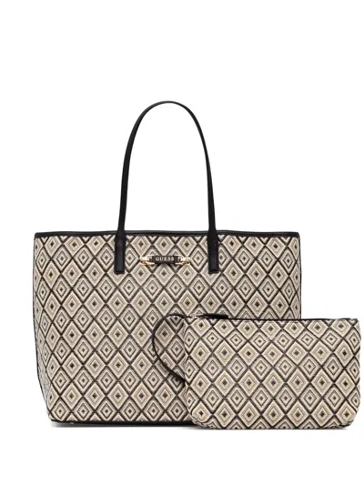 Guess Usa Sophia Geometric-pattern Tote Bag In Brown