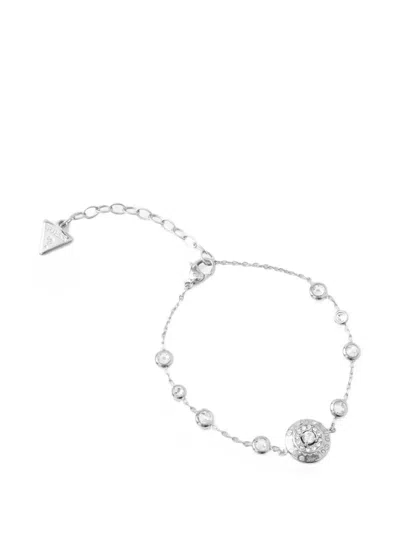 Guess Usa Sparks Crystal-embellished Logo-plaque Bracelet In Silver