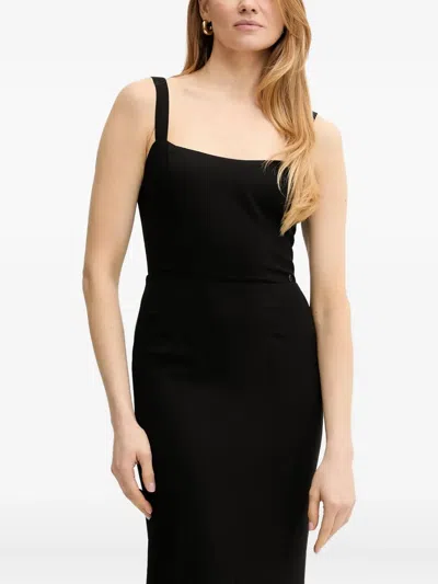 Guess Usa Square-neck Flounced Midi Dress In Black